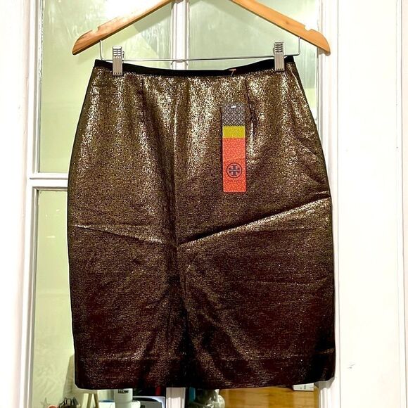 New Tory Burch gold shimmery glittery metallic Brandy party new years skirt - Picture 1 of 15